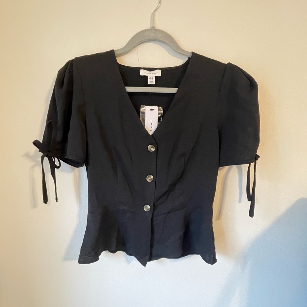 Peplum Blouse Top Black Topshop
